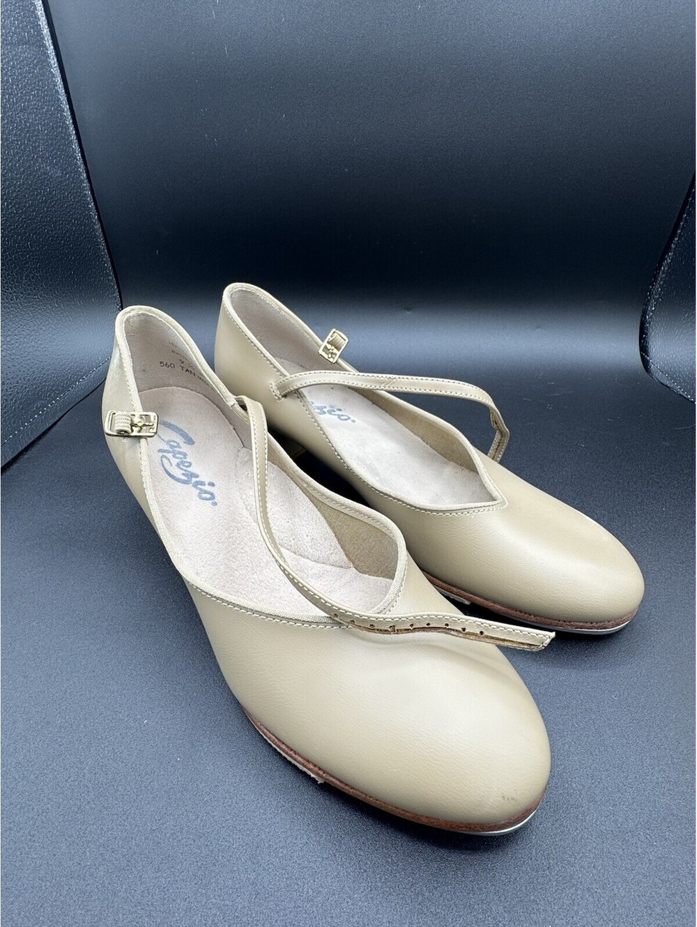 Vintage Capezio Mary Jane Tap Shoes Womens 9.5M Tan Leather Heeled Dance